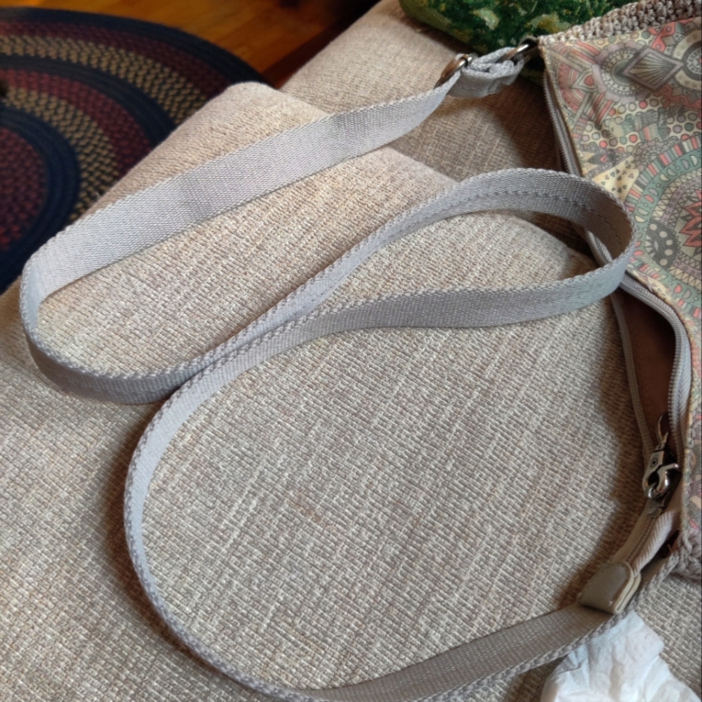 Sakroots Gray and Pink Bohemian Style Crossbody Crochet Bag - Picture 12 of 13